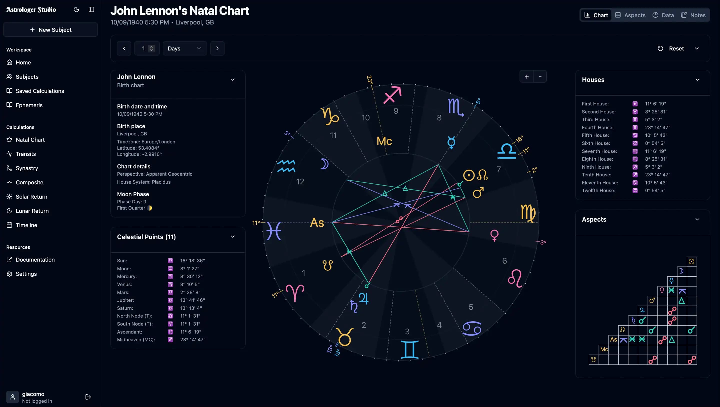 Natal Chart - Interactive astrology chart with planetary positions